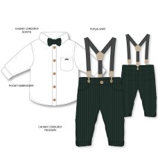 G11527TOD: Boys Shirt With Corduroy Bow Tie & Pant With Braces Outfit (2-4 Years)
